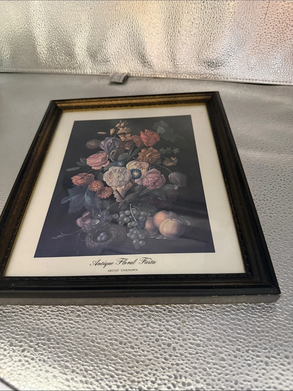 Vintage Wood Still Life called “ Antique Floral Fiesta”